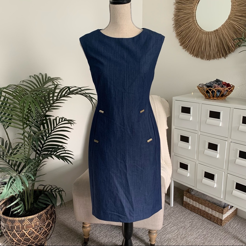 Calvin Klein Blue Denim Sleeveless Sheath Dress 2